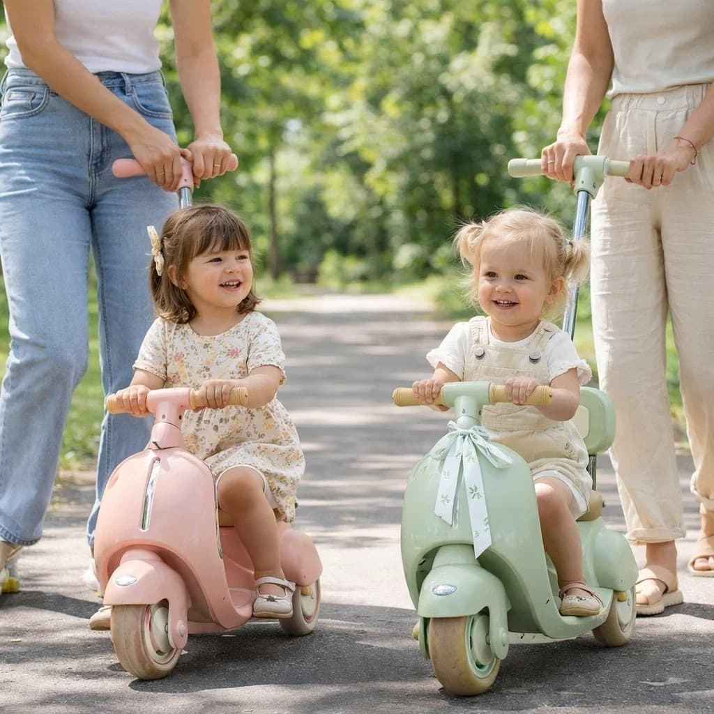 Moto elétrica infantil 6V rosa empurrador criança veículo com rodinhas