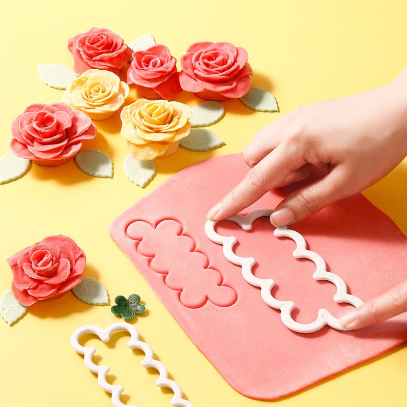 Molde de corte de flor de rosa, molde de impressão de Fondant, pele de açúcar, flor de açúcar, pão cozido no vapor, bolo