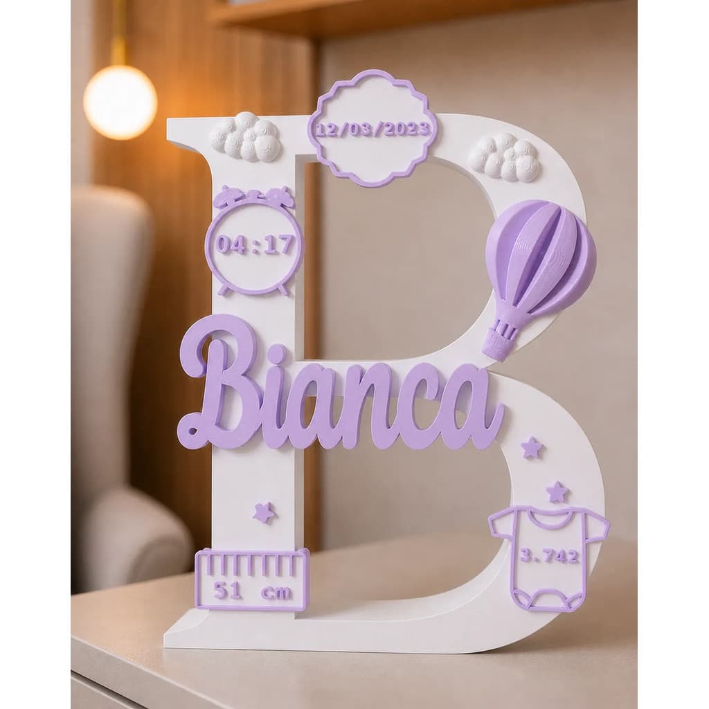 Enfeite Nome Personalizado Infantil Letra Inicial Bebê 17cm