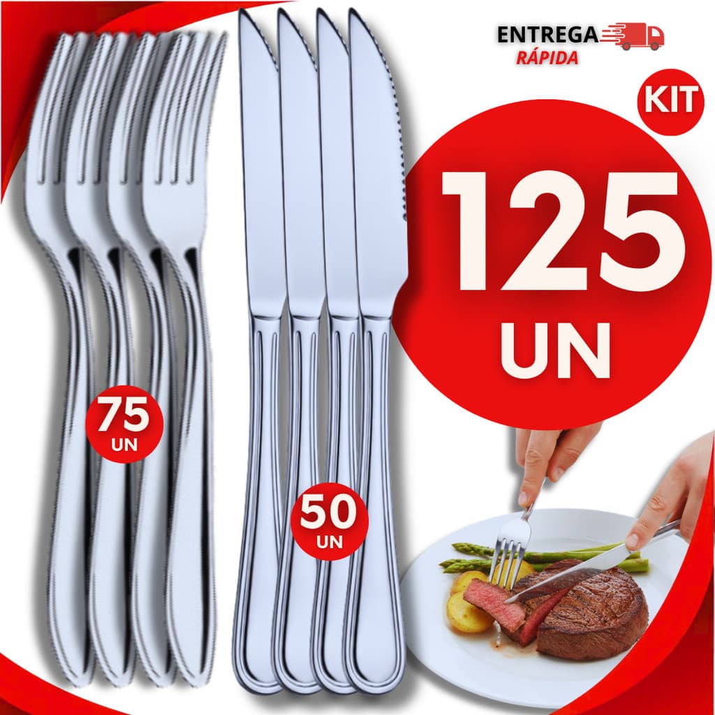 Jogo Garfo e Faca De Inox Resistente Talheres De Mesa Para Mesa Cozinha Refeições Churrasco Bares e Restaurantes