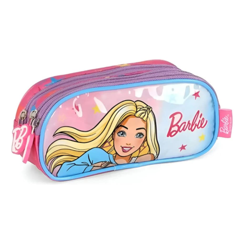 Estojo Escolar Infantil Triplo Barbie Stars Azul Luxcel