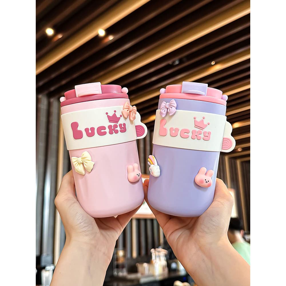 Copo térmico de café feminino bonito de alto valor copo de água potável direto estudante crianças garrafa de água portát