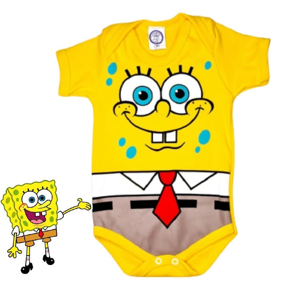 Roupa de Bebe Body Temático Bob Esponja Mesversário Fantasia Infantil
