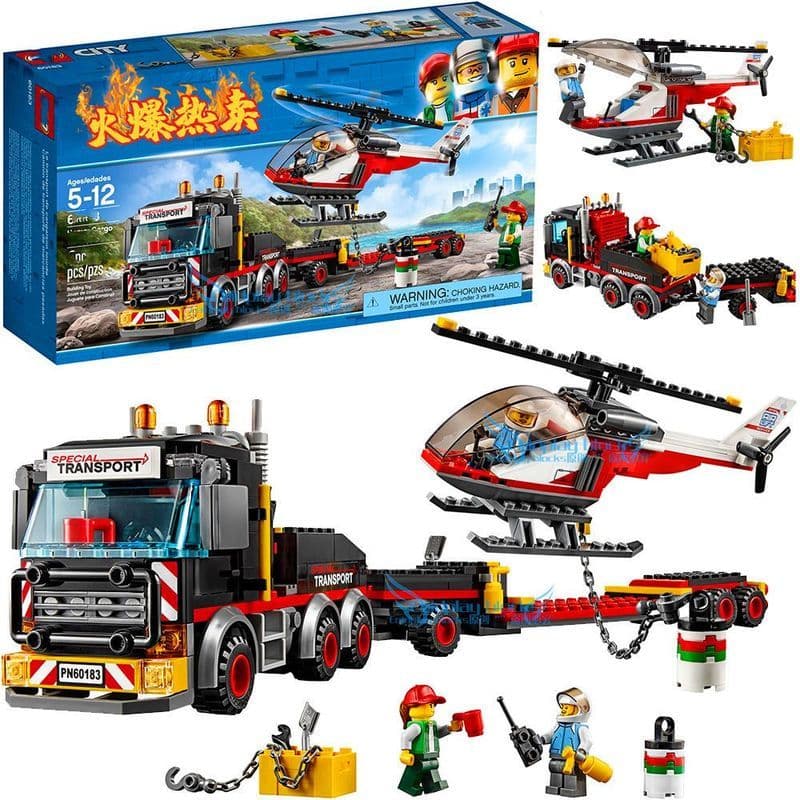 Lego blocos de construção cidade série helicóptero pesado transportador caminhão avião menino montado brinquedos criança