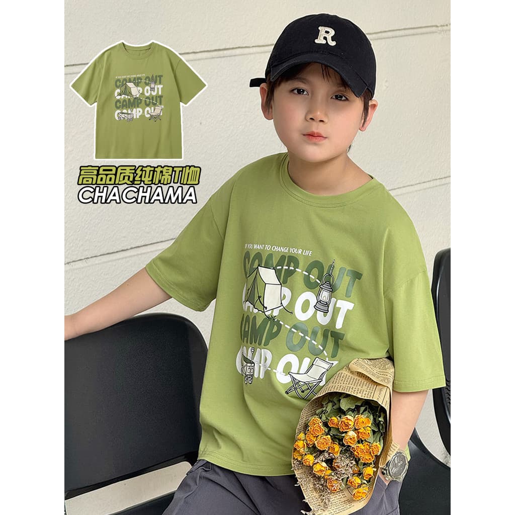 Chá mãe roupas infantis verão novo estilo puro algodão manga curta camiseta crianças médias roupas de verão Street Wear