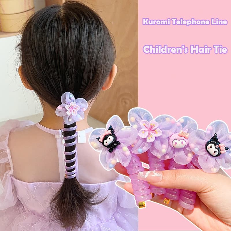 Crianças Novo Estilo Kuromi Linha Telefônica Anel De Cabelo Alta Elástica Bandana Menina Gravata Tranças Acessórios Enca