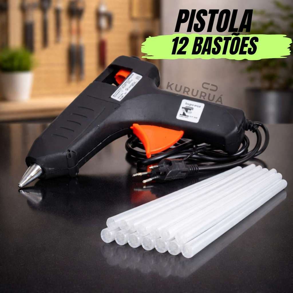 Pistola De Cola Quente 20w Com 12 Bastões De Cola Branca 0.07mm Bico Fino  Preto 127/220v