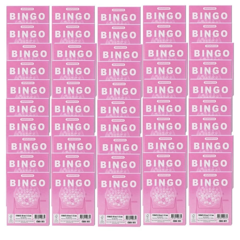 Kit 50 Cartela de Bingo 96 Folhas - Rosa