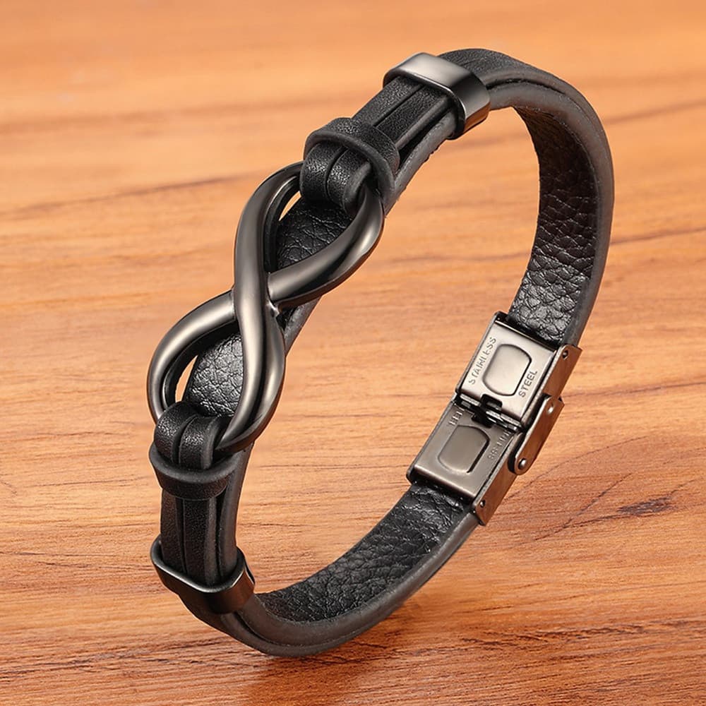 Pulseira De Couro De Aço Inoxidável Logotipo Infinito Especial Padrão Popular Pulseiras Masculinas Tamanho DIY Dia Dos N
