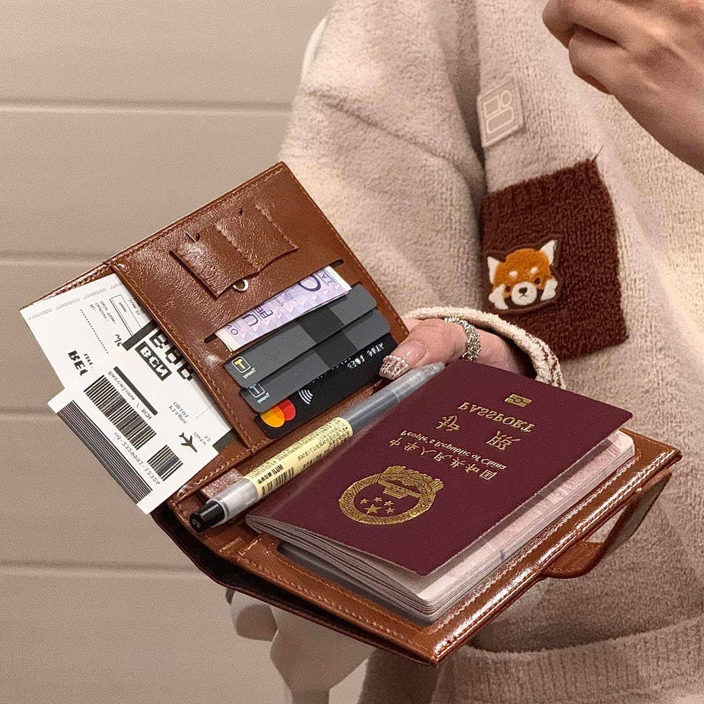 Porta-passaporte de couro óleo antigo, bolsa para documentos de viagem, carteira integrada, porta-cartões, porta-passapo