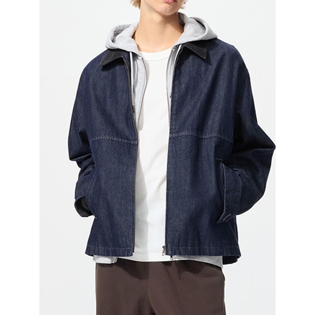 Site Oficial 499!Primavera roupas masculinas femininas Casual zíper Denim curto berinjela lavado produto casaco jaqueta4
