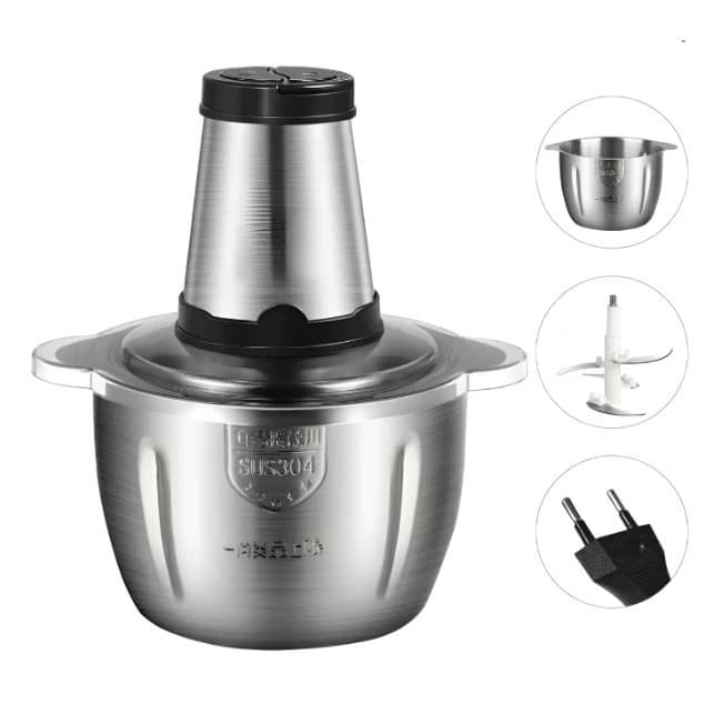 Picador e Moedor Elétrico 2L | Inox, Potente para Carne, Legumes e Temperos 110V/220V
