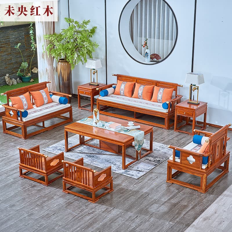 Mogno novo estilo chinês sofá combinação ouriço vermelho sândalo sofá de madeira maciça africano jacarandá sala estar so