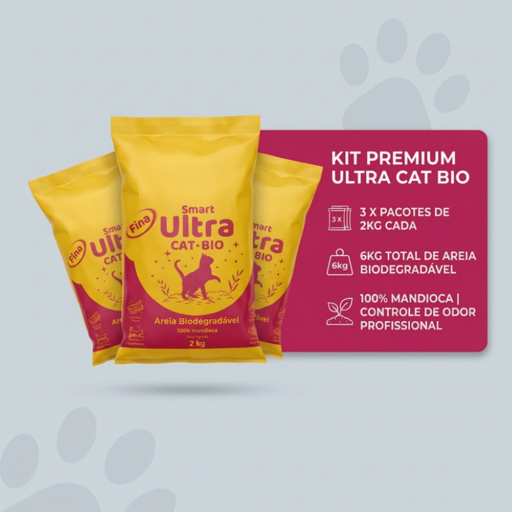 Areia Biodegradável para Gatos 3x2kg Alta Absorção Controle de Odor Torrão Firme