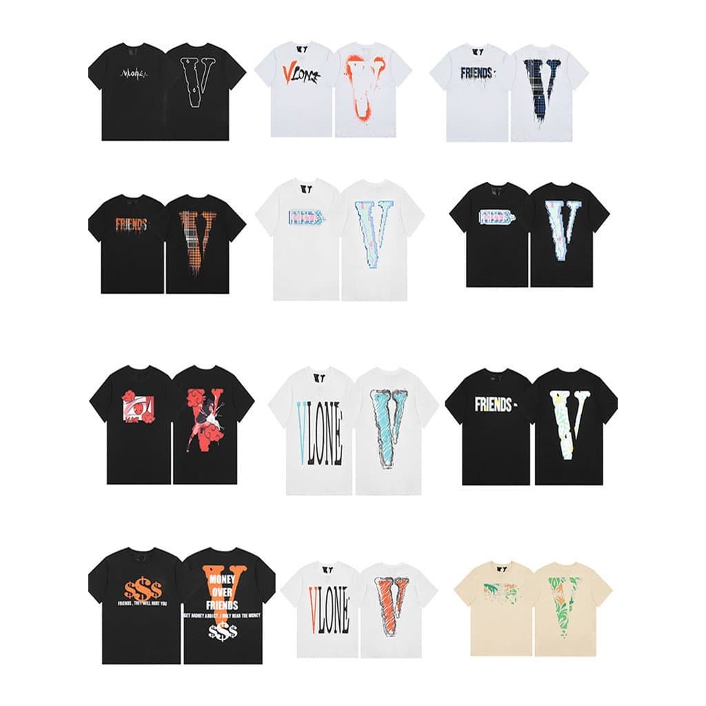 Comércio exterior VLONE nevoeiro americano nicho Street Wear casal camiseta mosaico amigos carta algodão manga curta