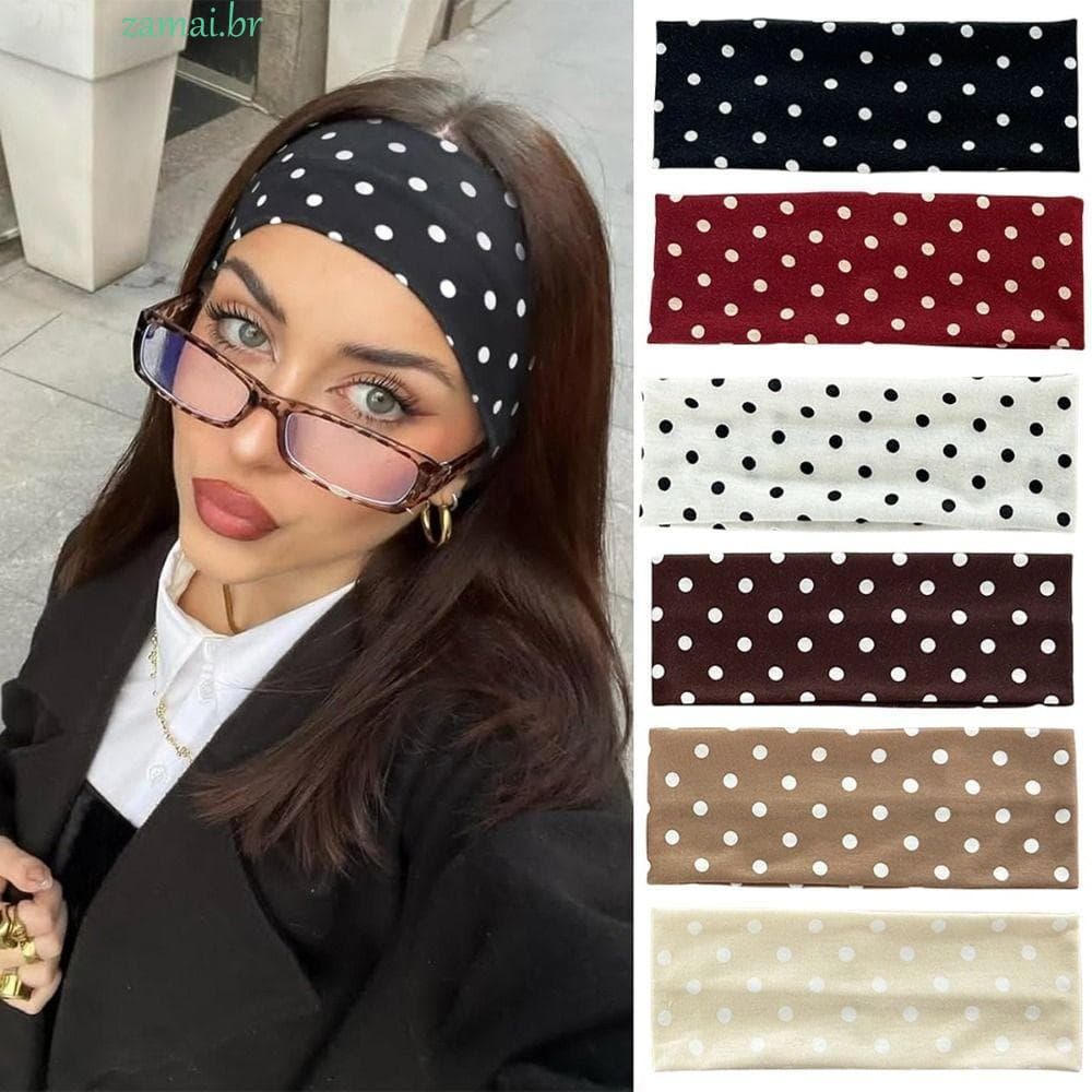 ZAMAI Faixa De Cabeça De Bolinhas , Cabelo Elástica Ajustável Para Ioga , Charme Estampado Y2K Larga Esportiva