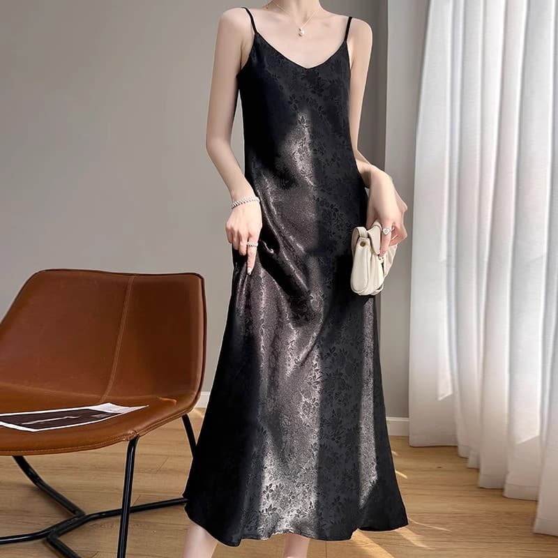 T temperamento acetato estilingue vestido texturizado saia longa primavera verão mais magro olhar saia de fundo alça fin