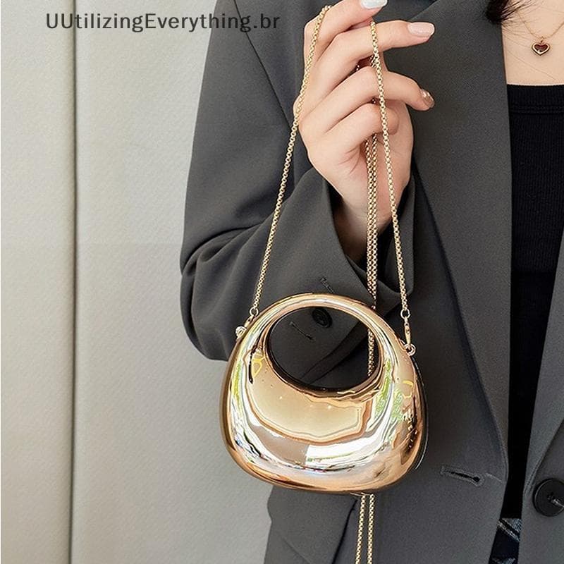 UUTIL Bolsa Feminina Crossbody Com Corrente Pequena Meia Lua Acrílica Metálica De Luxo