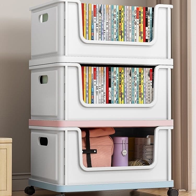 Caixa de armazenamento de livros de estudante dormitório sala de aula livro didático arrumado armazenamento piso empilha