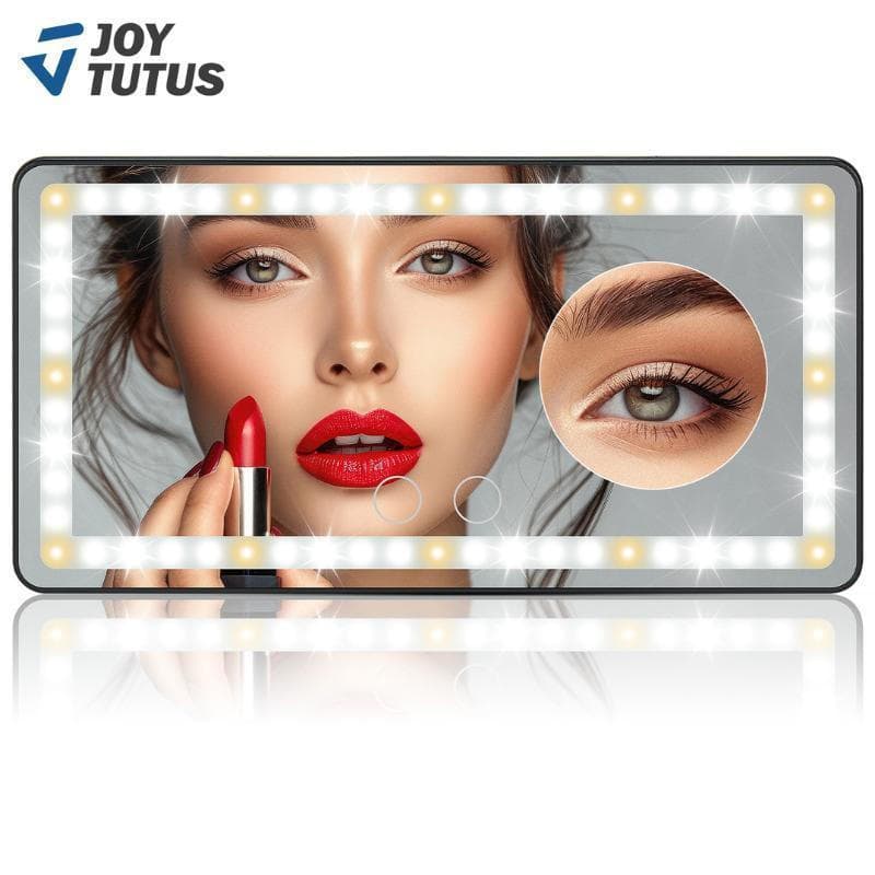 Espelho de maquiagem para para-sol de carro JOYTUTUS, equipado com 3 luzes LED, bateria recarregável USB de 1500mAh e fu