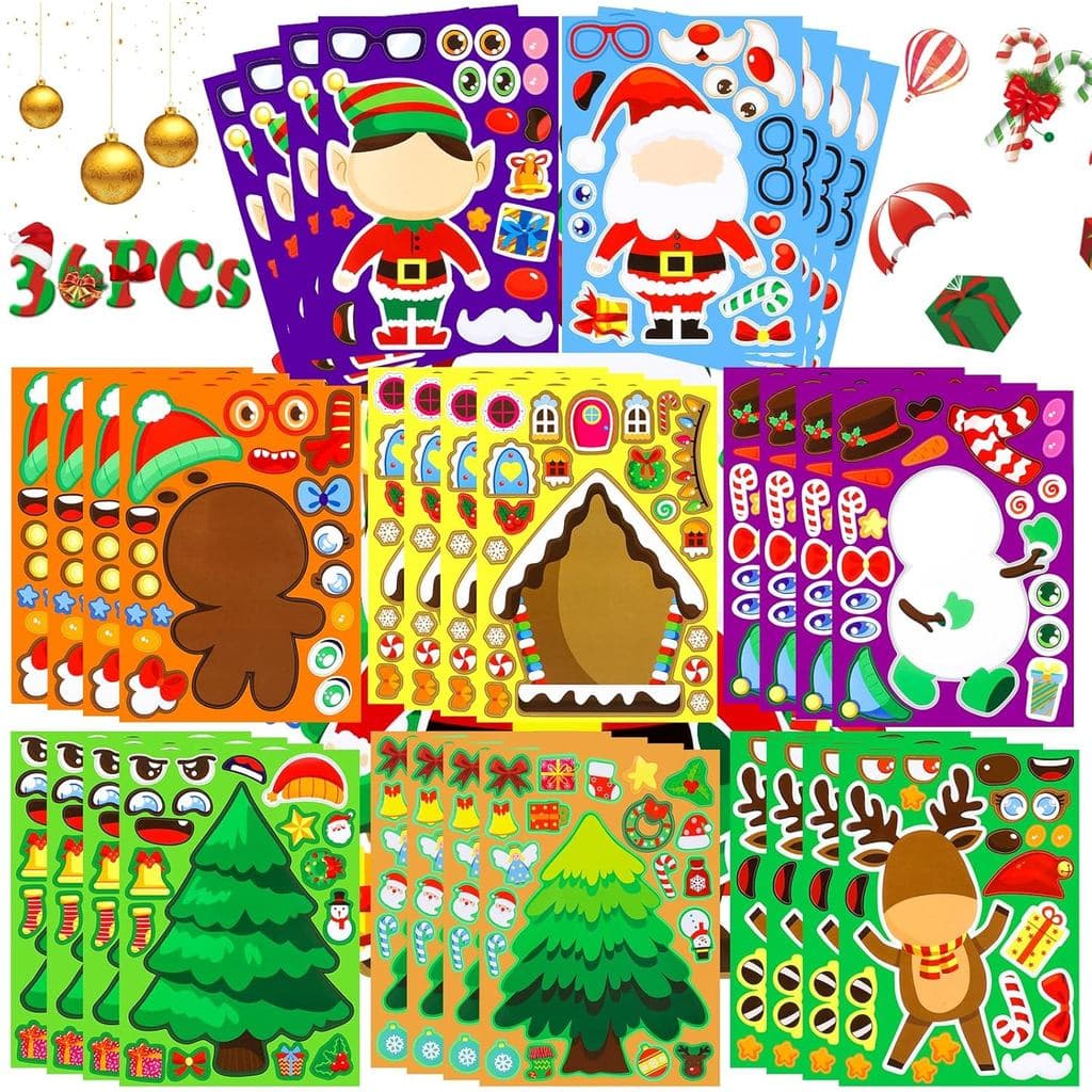 32 Folhas de Adesivos de Natal para Montar Caras para Adolescentes, Faça Você Mesmo Seus Próprios Adesivos para Jogos de