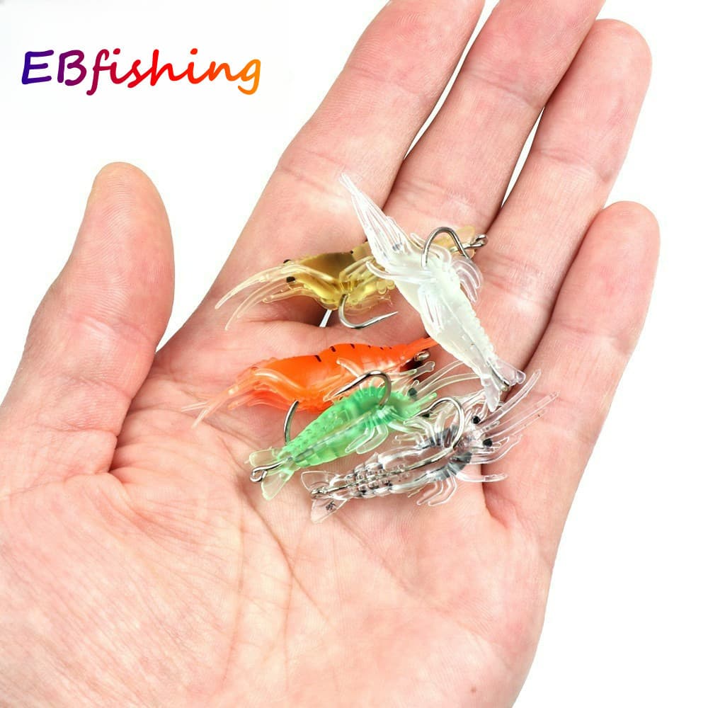 1 Pçs 4cm/1.5g Isca De Camarão Macio Simulação Iscas De Pesca Baixo Manivela Gancho Equipamento .