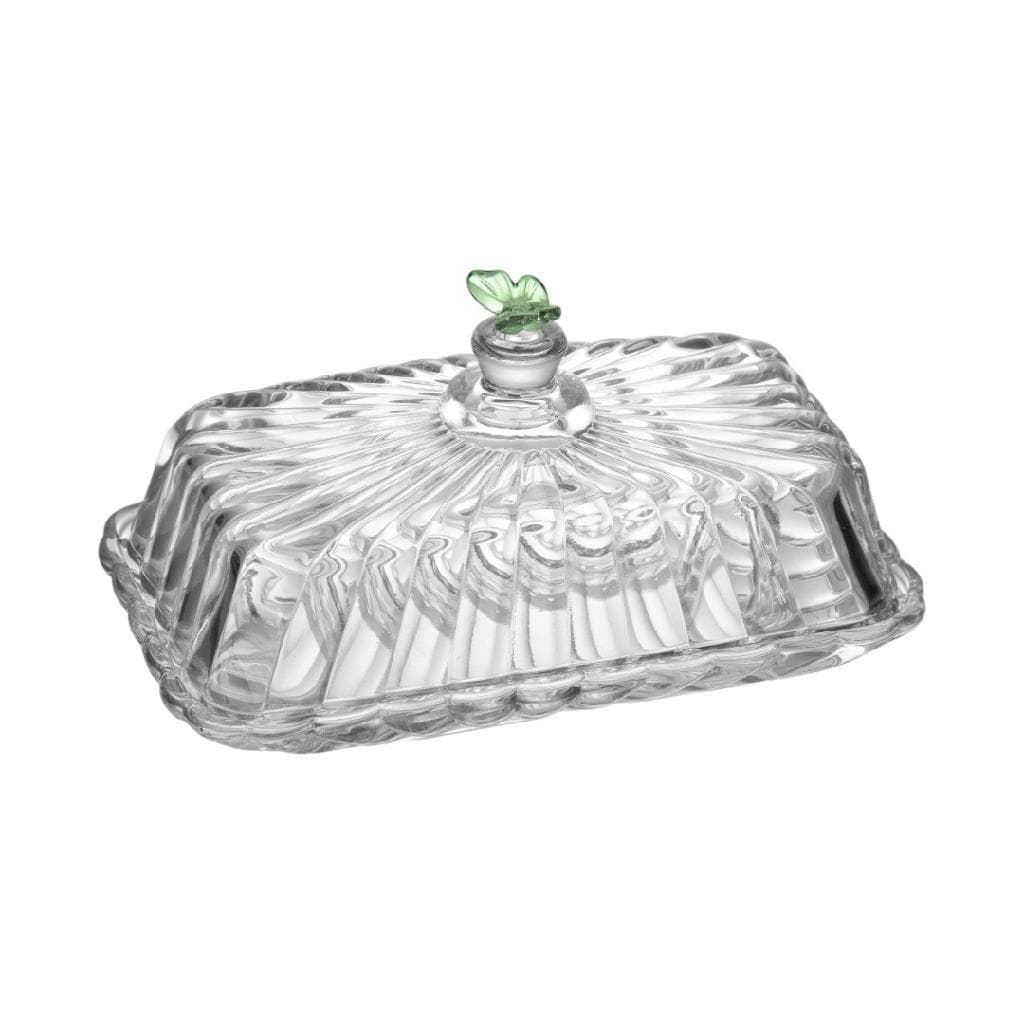 Manteigueira De Cristal Transparente Tampa Domo Puxador Borboleta 3D Sortida 18cm Mesa Posta