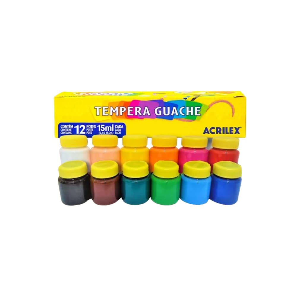 Tinta Guache Acrilex 12 Cores 15ml Escolar Artesanato Infantil