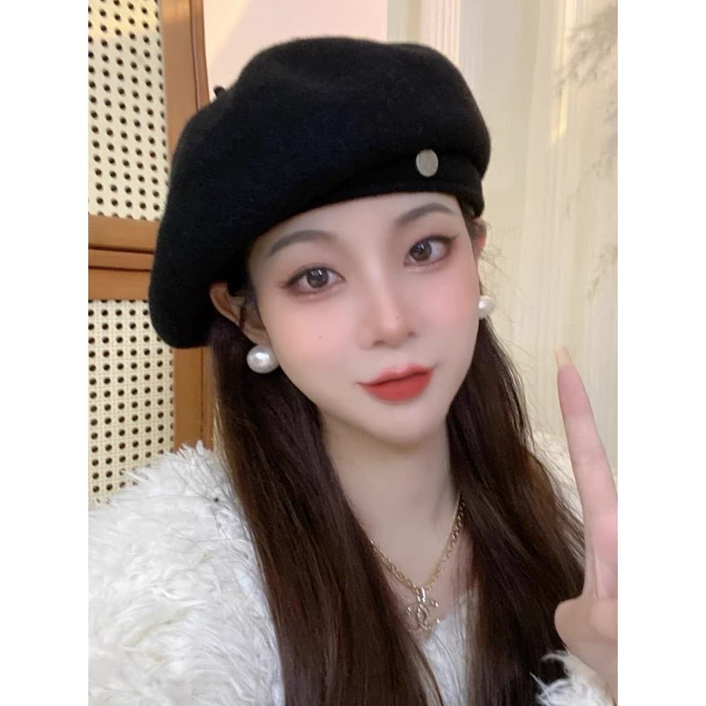 Outono inverno novo estilo versão coreana rosto-olhando pequeno influenciador boina de lã estilo japonês literário Retro