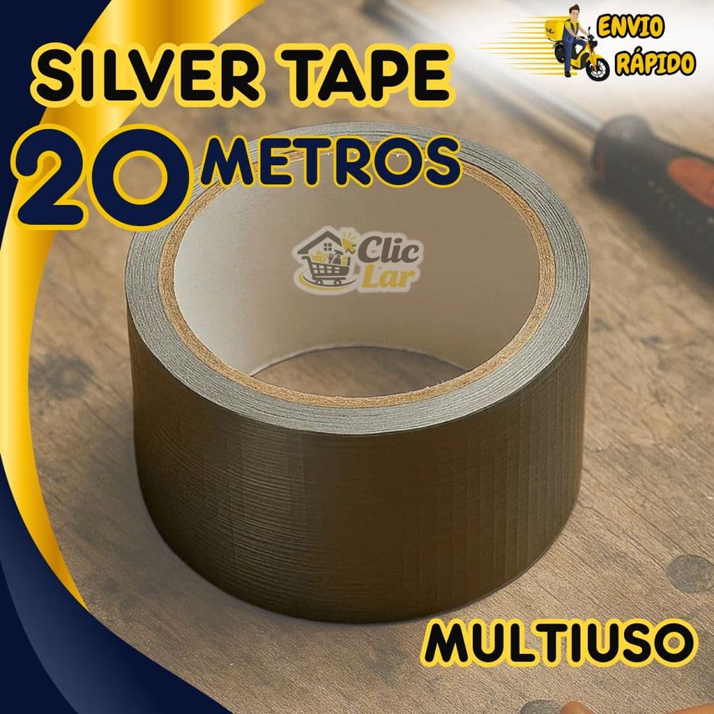Fita Silver Tape Multiuso 20 Metros X 45mm Resistente Á Prova D'agua Cinza