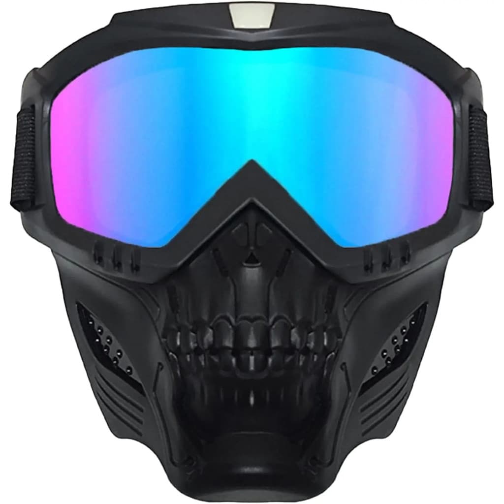 Máscara de Caveira para Festa, Máscara de Esqui Destacável com Lentes Espelhadas Roxas e Azuis para Ciclismo e Festa