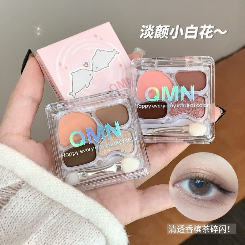 Paleta de sombras de vidro azul QMN Paleta de maquiagem de 4 cores Matte Pearlescent Repair Brightening Paleta multifunc