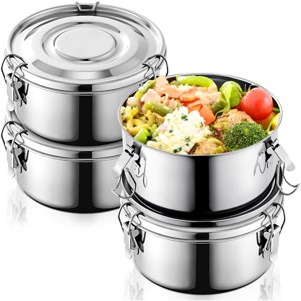 Conjunto de 4 peças de pequenas caixas de almoço em aço inoxidável, 13 onças (aproximadamente 368,5 gramas), recipientes