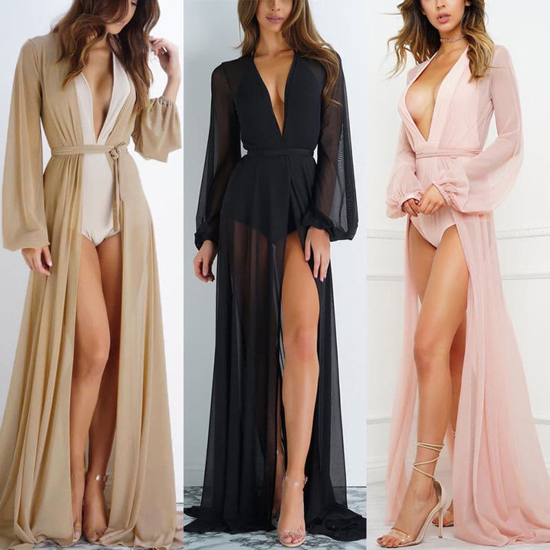 AliExpress estilo europeu americano verão moda feminina protetor solar blusa praia saia longa gaze Cardigan Chiffon mant