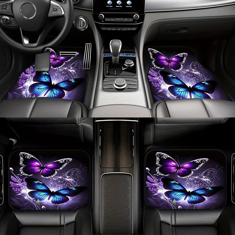 Conjunto de 4 peças de tapete de carro elegante e moderno com estampa de borboleta Tapete de carro de tamanho Universal,