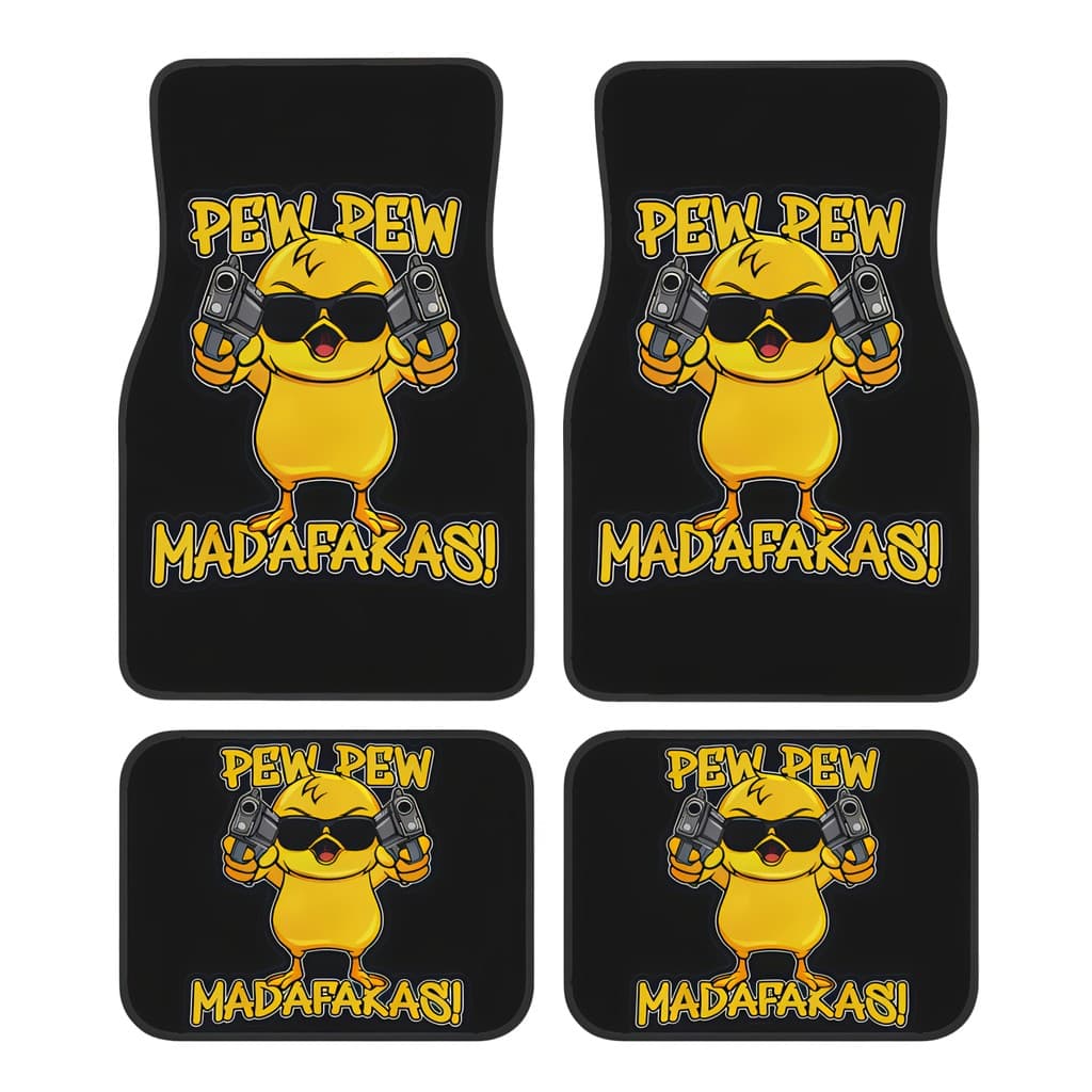 Tapetes de carro de 4 peças com padrão de pato "Pew Pew Madafakas", duráveis e de boa absorção de água, fáceis de limpar