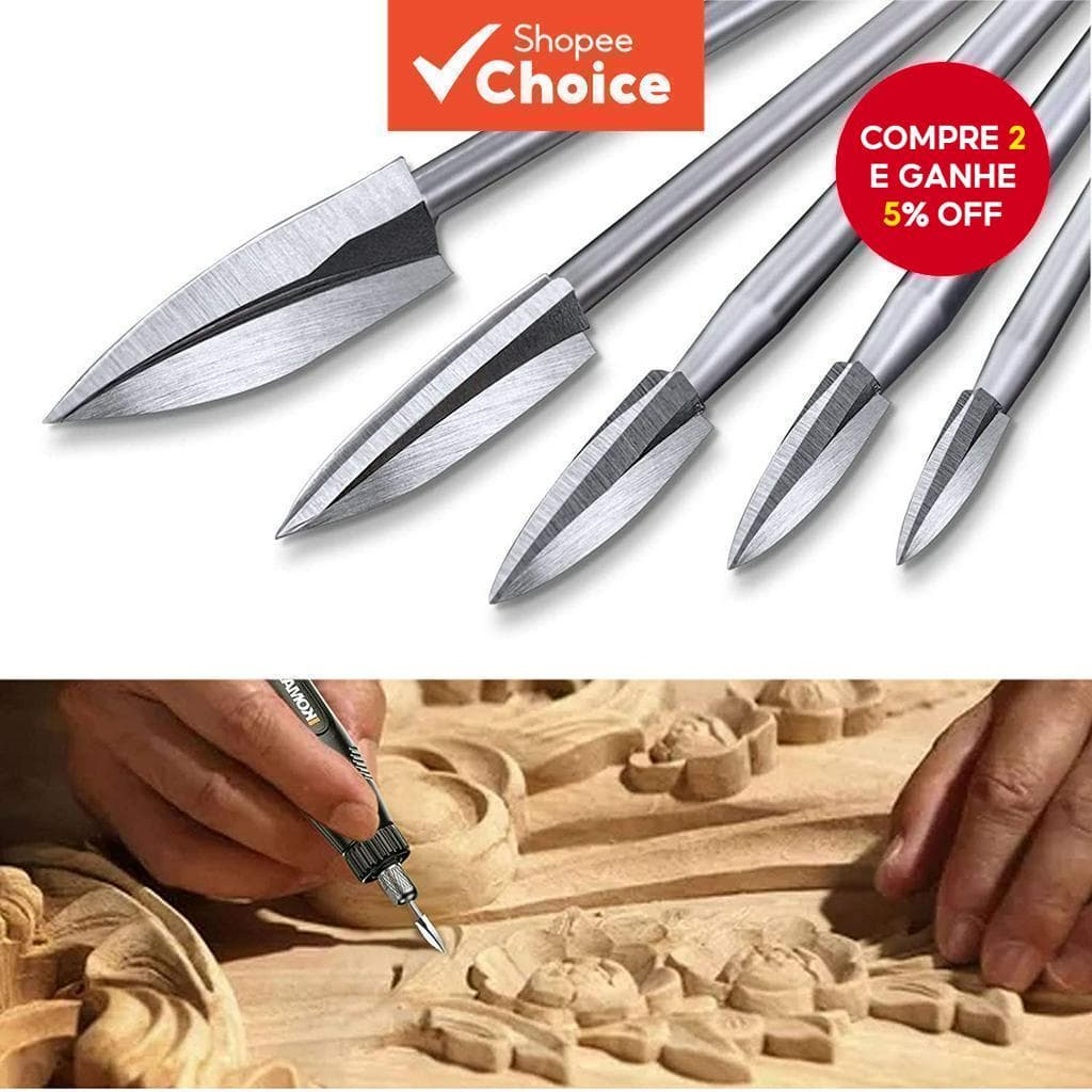 Ferramentas Para Esculpir Madeira com 5 Acessórios de Broca Gravação 1/8" Universal