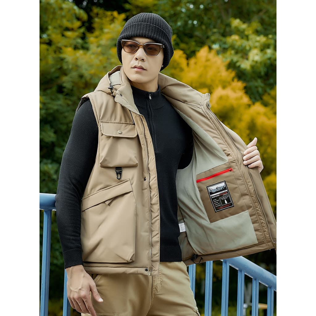 Colete masculino outono inverno novo estilo Casual destacável com capuz colete à prova de vento engrossado colete quente