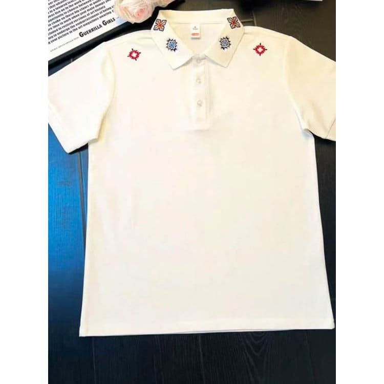 Americano Retro estilo Casual bordado camisa Polo masculina verão camisa gola camiseta bonito High-End cleanfi meia mang