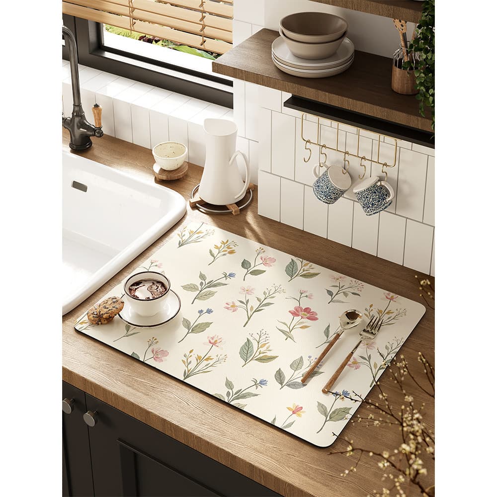 Estilo creme High-End cozinha dreno esteira lavatório absorvente esteira bancada mesa Coaster prato esteira