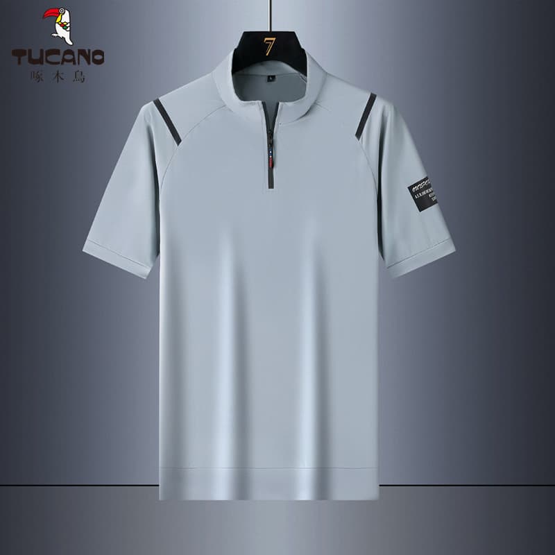 Pica-pau verão masculino High-End gola alta meia manga seda gelo manga curta