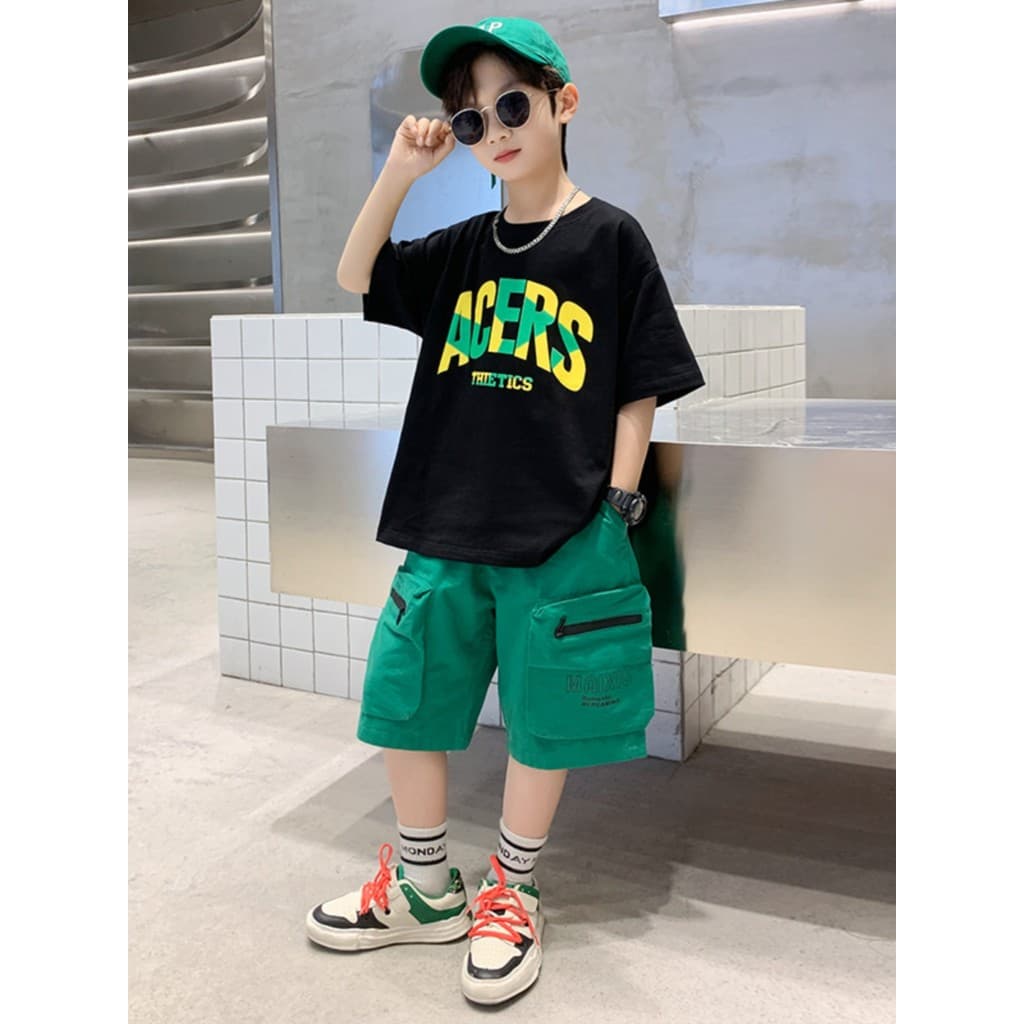 Roupas infantis meninos terno de manga curta 2026 novo estilo verão meninos estilo fino roupas de verão médio grande cri