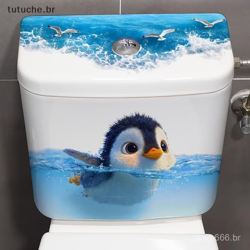 Adesivos Criativos Autoadesivos de Pinguim Fofo para Banheiro, Adesivos Decorativos Impermeáveis para Banheiro BR