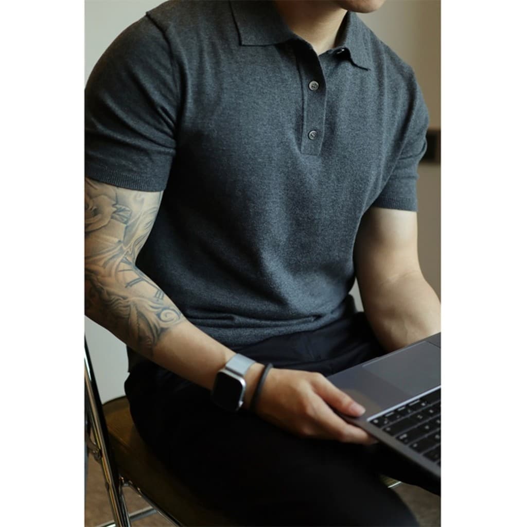 Luz de luxo verão camisola fina de manga curta masculina magro-ajuste Casual camisa POLO americano Retro moda simples ca