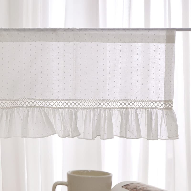 Cortina curta coreana de cor sólida, meia cortina oca sem perfuração, pequena cortina de cozinha, divisória, bolinhas, g