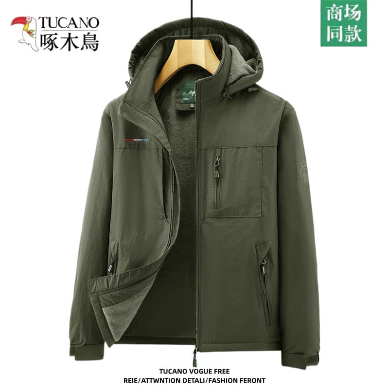 Woodpecker outono inverno jaqueta masculina forro de lã engrossado quente montanhismo à prova de vento macacão jaqueta d
