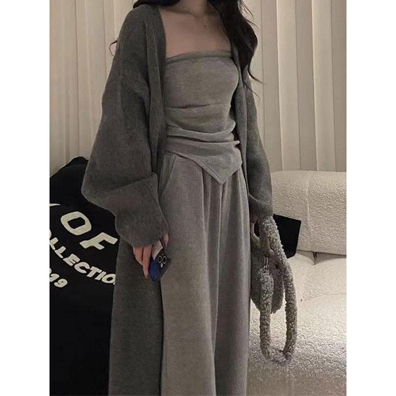 2026 primavera outono puro desejo Irregular tubo superior solto calças de perna larga estilo preguiçoso Cardigan Casual