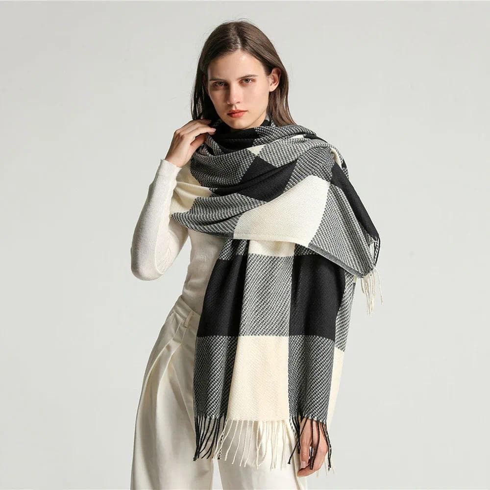 Outono Inverno Feminino Quente À Prova De Vento Moda Cachecol Grade Borla Xale Novo Pescoço