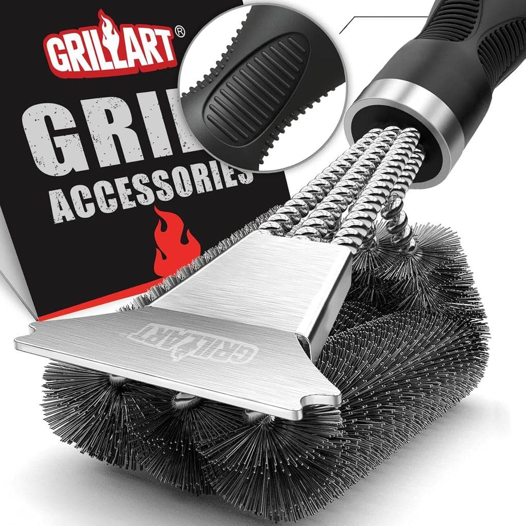 Escova e raspador para churrasqueira GRILLART, acessórios de limpeza para churrasco extra resistentes, escova de limpeza