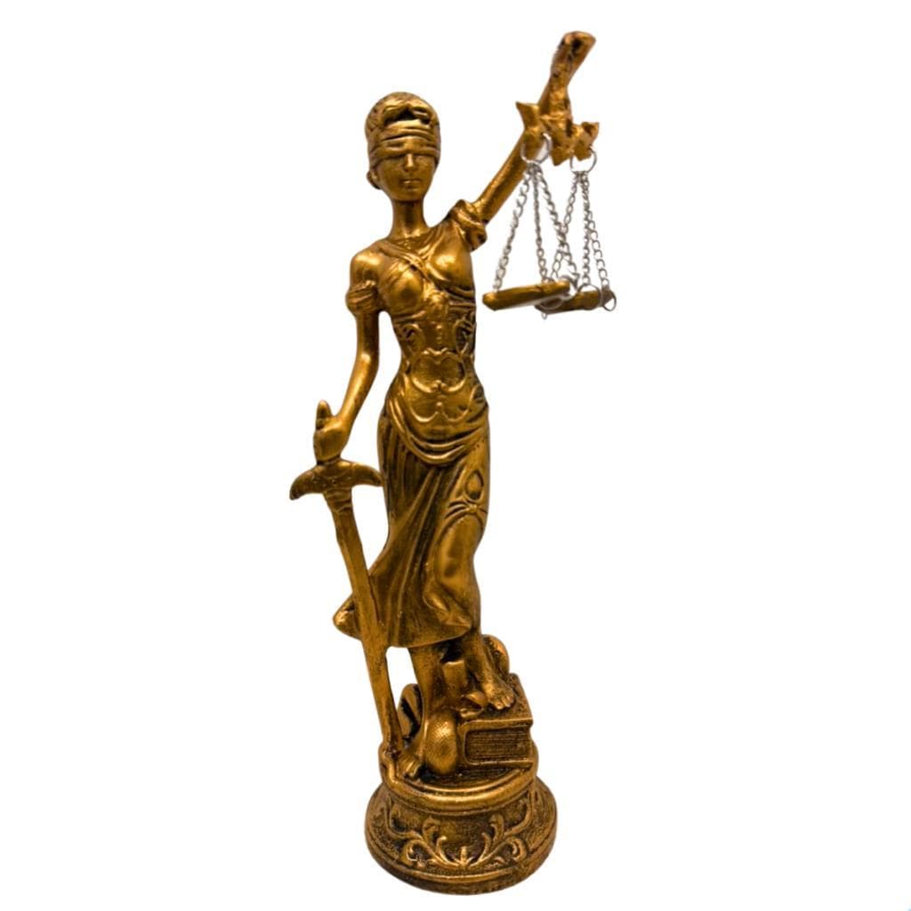 Estátua Dama Da Justiça Têmis Deusa 31 cm Símbolo Do Direito Dourado